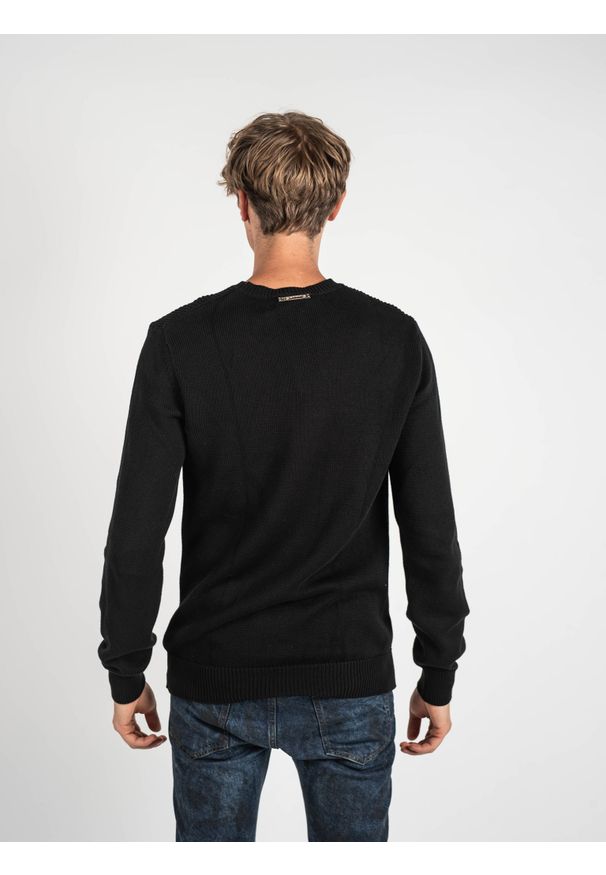 Les Hommes Sweter | LKK110 607L | Jumper With Zip | Mężczyzna | Czarny. Okazja: na co dzień. Kolor: czarny. Materiał: bawełna. Wzór: aplikacja. Styl: casual
