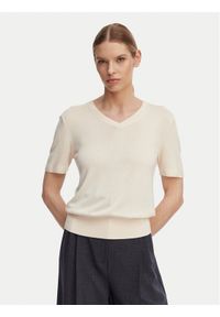 Calvin Klein Sweter LV044F323G Kremowy Regular Fit. Kolor: kremowy. Materiał: wiskoza #1