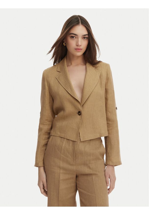 Marella Marynarka Papiro 2615041042 Beżowy Regular Fit. Kolor: beżowy. Materiał: len