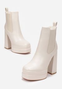 Born2be - Beżowe Botki Gide. Wysokość cholewki: za kostkę. Zapięcie: zamek. Kolor: beżowy. Materiał: skóra ekologiczna. Szerokość cholewki: normalna. Wzór: jednolity, gładki, aplikacja. Obcas: na obcasie. Styl: elegancki. Wysokość obcasa: wysoki #2