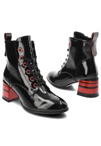 Czarne Botki S.Barski Eleganckie Buty Na Obcasie. Okazja: na co dzień. Zapięcie: pasek. Kolor: czarny. Materiał: skóra ekologiczna, lakier. Wzór: paski. Obcas: na obcasie. Styl: elegancki. Wysokość obcasa: średni #4