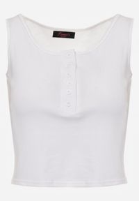 Renee - Biały Bawełniany Tank Top w Prążki z Ozdobnymi Guziczkami Bernissa. Okazja: na co dzień, na imprezę. Kolor: biały. Materiał: bawełna. Wzór: prążki. Styl: casual #8