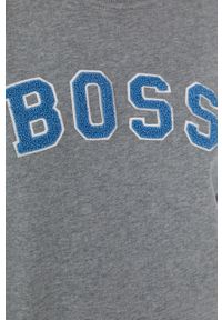 BOSS - Boss Bluza bawełniana damska kolor szary z aplikacją. Kolor: szary. Materiał: bawełna. Długość rękawa: długi rękaw. Długość: długie. Wzór: aplikacja #4