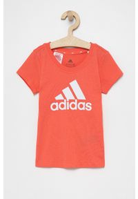 adidas Performance T-shirt bawełniany dziecięcy kolor różowy. Okazja: na co dzień. Kolor: różowy. Materiał: bawełna. Wzór: nadruk. Styl: casual
