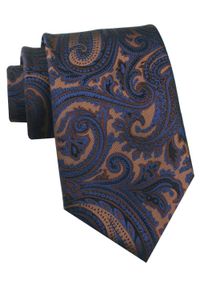 Krawat Męski - Chattier - Jasny Brąz, Niebieskie Akcenty. Kolor: brązowy, niebieski, wielokolorowy, beżowy. Materiał: tkanina. Styl: klasyczny, wizytowy, elegancki
