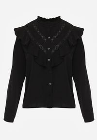 Renee - Czarna Koszula z Falbanami i Koronkowymi Wstawkami Eletoma. Typ kołnierza: kołnierz z falbankami. Kolor: czarny. Materiał: koronka. Wzór: koronka #8