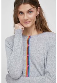 United Colors of Benetton kardigan z domieszką wełny damski kolor szary lekki. Okazja: na co dzień. Kolor: szary. Materiał: wełna. Długość rękawa: długi rękaw. Długość: długie. Styl: casual #4