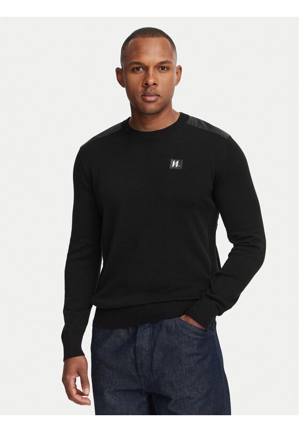 Karl Lagerfeld - KARL LAGERFELD Sweter 655029 561398 Czarny Slim Fit. Typ kołnierza: dekolt w karo. Kolor: czarny. Materiał: bawełna
