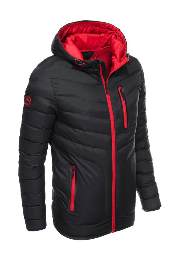 Ombre Clothing - Kurtka męska puchowa pikowana C356 - czarna - XXL. Okazja: na co dzień. Typ kołnierza: kaptur. Kolor: czarny. Materiał: puch. Styl: casual
