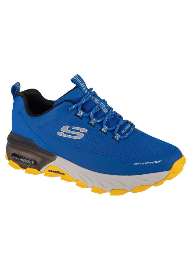 skechers - Buty do chodzenia męskie Skechers Max Protect-fast Track. Zapięcie: sznurówki. Kolor: niebieski, wielokolorowy. Materiał: materiał, tkanina, syntetyk. Szerokość cholewki: normalna. Sport: turystyka piesza