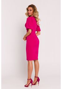 MOE - Elegancka ołówkowa sukienka dekolt V bufiaste rękawy fuksja. Kolor: różowy. Typ sukienki: ołówkowe. Styl: elegancki #2