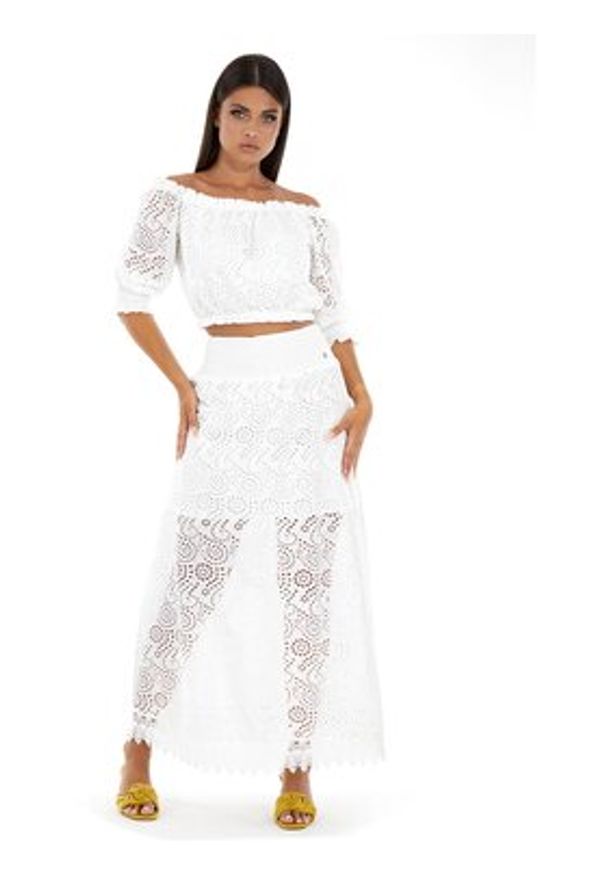 Guess Spódnica trapezowa Rafa W3GD69 WFDC0 Biały Regular Fit. Kolor: biały. Materiał: bawełna