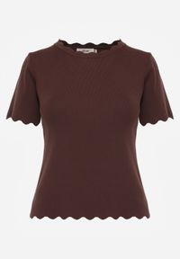 Renee - Brązowa Dzianinowa Bluzka z Nieregularnymi Krawędziami Datria. Kolor: brązowy. Materiał: dzianina #4