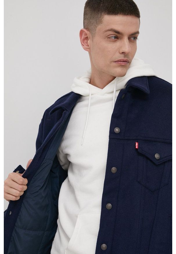 Levi's® - Levi's Kurtka z domieszką wełny kolor granatowy przejściowa. Okazja: na spotkanie biznesowe, na co dzień. Kolor: niebieski. Materiał: wełna. Wzór: gładki. Styl: casual, biznesowy