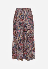 Renee - Granatowe Spodnie Culottes z Bawełnianej Tkaniny Ozdobione Wzorem Paisley Gwinamas. Okazja: do pracy. Kolor: niebieski. Materiał: bawełna, tkanina. Wzór: paisley, aplikacja. Styl: wakacyjny #8