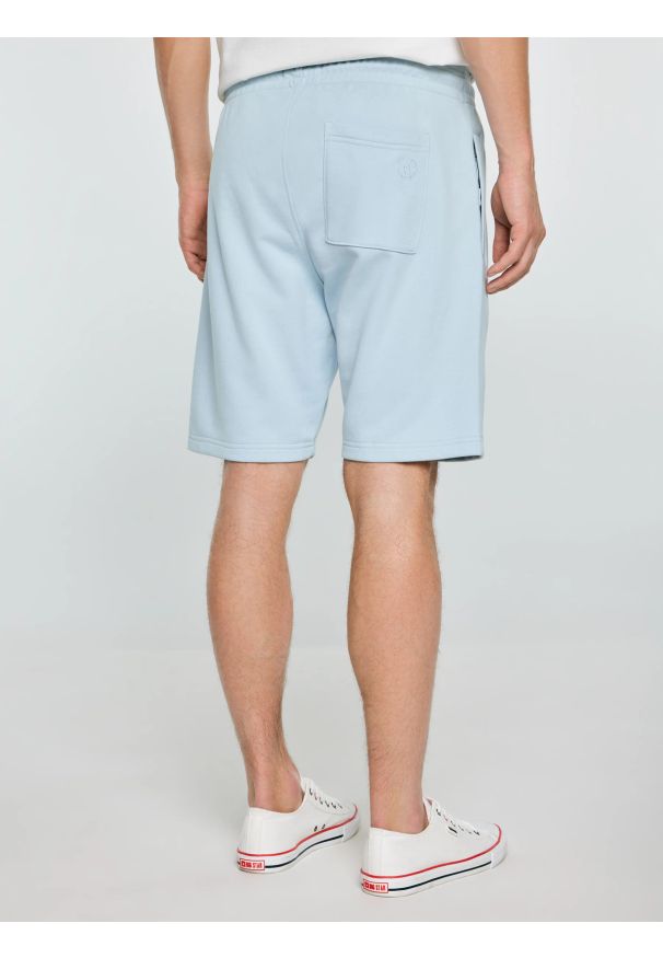 Big-Star - Szorty męskie dresowe jasnoniebieskie Luiss 400. Kolor: niebieski. Materiał: dresówka. Wzór: ze splotem, aplikacja, haft. Sezon: lato. Styl: elegancki, wakacyjny