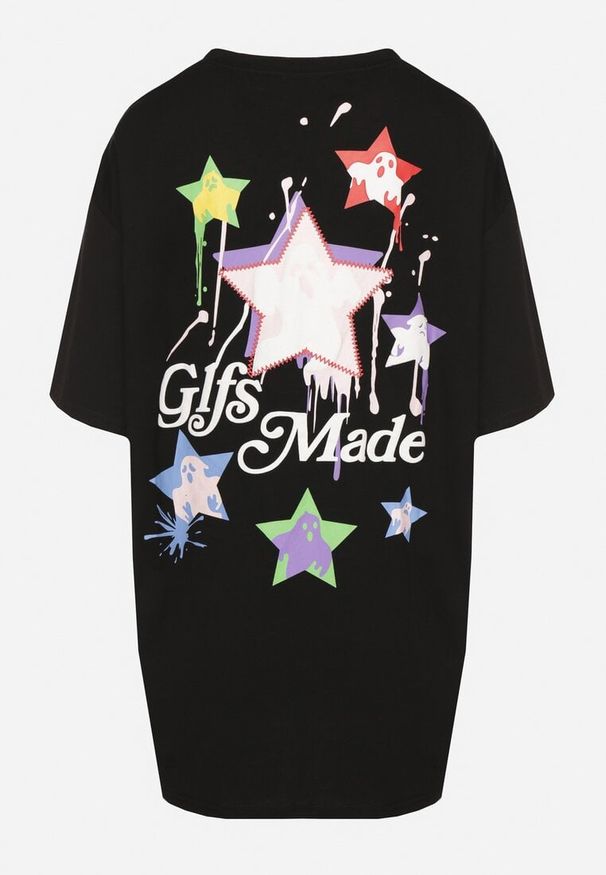 Born2be - Czarny T-shirt z Bawełną Ozdobiony Gwiazdami Karretia. Okazja: na co dzień. Kolor: czarny. Materiał: bawełna. Wzór: aplikacja. Styl: casual, elegancki
