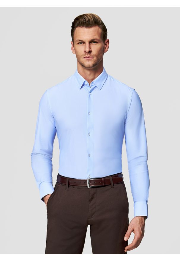 Pako Lorente - PAKO LORENTE - Dzianinowa koszula męska mikrowzór. Typ kołnierza: kołnierzyk klasyczny. Materiał: dzianina. Długość rękawa: długi rękaw. Długość: długie