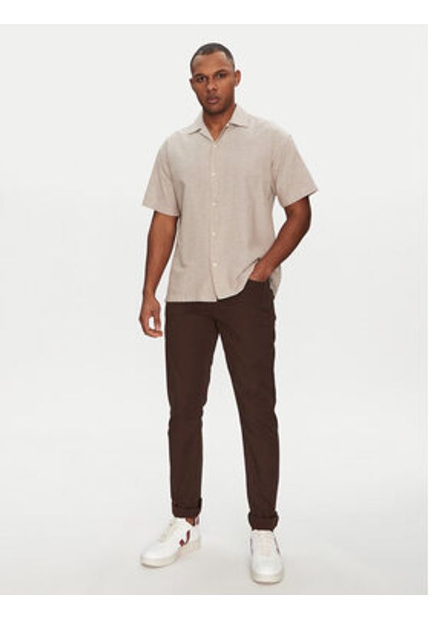 Jack & Jones Koszula Breeze Resort 12268967 Beżowy Relaxed Fit. Kolor: beżowy. Materiał: len, bawełna
