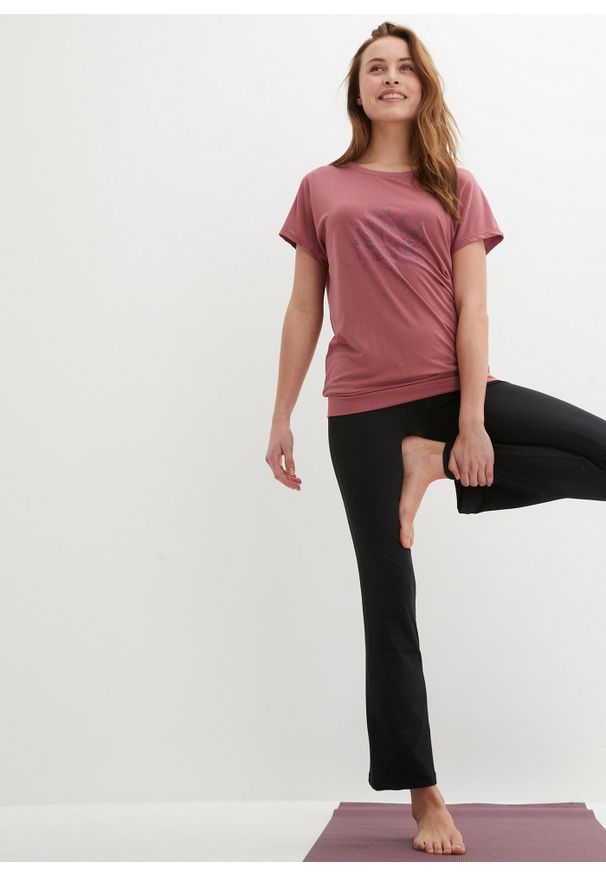 bonprix - Shirt sportowy, Loose Fit. Kolor: fioletowy. Wzór: kwiaty, nadruk. Styl: sportowy