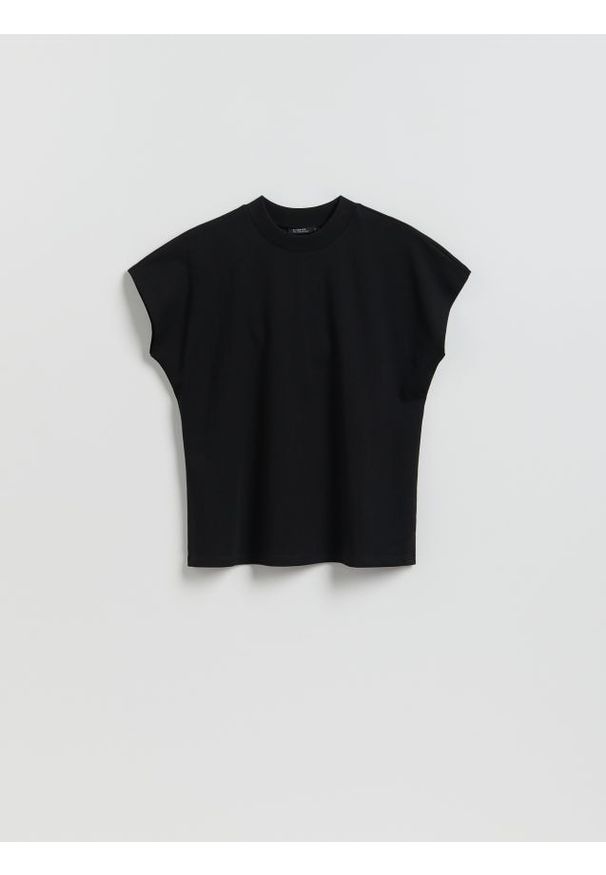 Reserved - T-shirt z raglanowym rękawem - czarny. Kolor: czarny. Materiał: dzianina, bawełna. Długość rękawa: raglanowy rękaw. Wzór: gładki