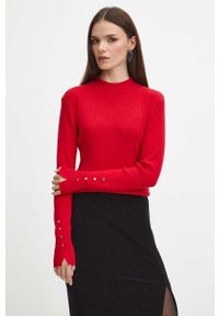 medicine - Medicine sweter damski kolor czerwony lekki. Kolor: czerwony. Materiał: dzianina, prążkowany. Długość rękawa: długi rękaw. Długość: długie #3