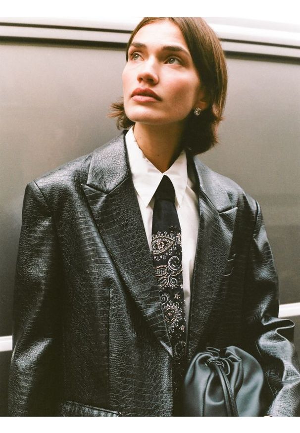 Reserved - Marynarka z imitacji skóry - czarny. Kolor: czarny. Materiał: skóra