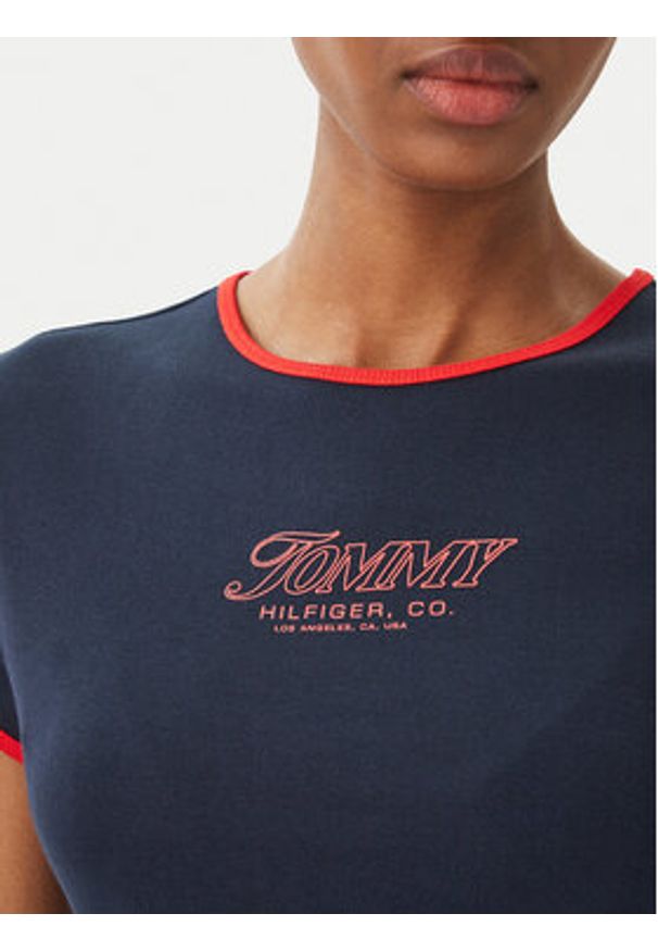 TOMMY HILFIGER - Tommy Hilfiger T-Shirt Logo Graphic Ringer WW0WW49245 Granatowy Slim Fit. Kolor: niebieski. Materiał: bawełna
