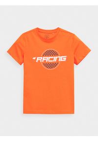 4f - T-shirt z nadrukiem chłopięcy. Kolor: pomarańczowy. Materiał: materiał, bawełna, dzianina. Wzór: nadruk #1