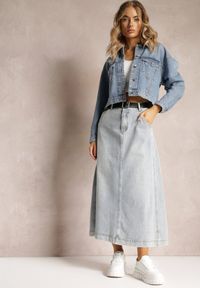 Renee - Jasnoniebieska Jeansowa Spódnica Maxi o Rozkloszowanym Kroju z Paskiem Teviva. Kolor: niebieski. Materiał: jeans. Sezon: wiosna, lato