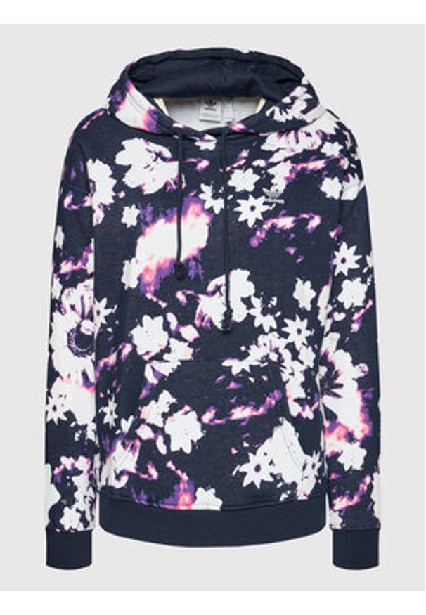 Adidas - adidas Bluza Hoodie H20442 Granatowy Relaxed Fit. Kolor: niebieski. Materiał: bawełna