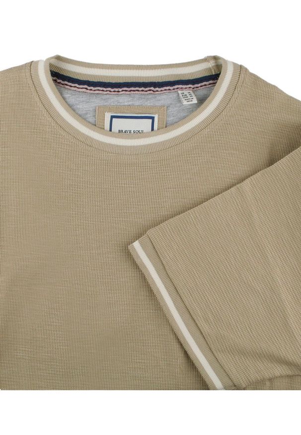 Męski T-Shirt z Dzianiny Bawełnianej - Brave Soul - Beżowy. Okazja: na co dzień. Kolor: beżowy, wielokolorowy, brązowy. Materiał: bawełna. Sezon: wiosna, lato. Styl: casual