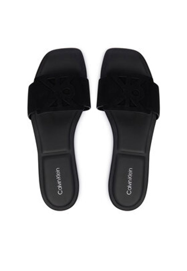 Calvin Klein Klapki Square Flat Sndl Embl Suede HW0HW03055 Czarny. Kolor: czarny. Materiał: skóra, zamsz