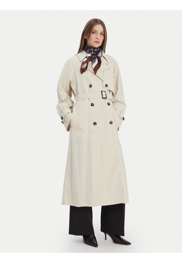 TOMMY HILFIGER - Tommy Hilfiger Trencz WW0WW45632 Beżowy Oversize. Kolor: beżowy. Materiał: syntetyk