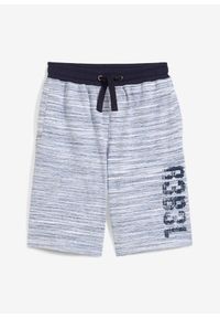 bonprix - Bermudy dresowe z miękkiej mieszanki bawełny. Kolor: niebieski. Materiał: bawełna, dresówka. Wzór: nadruk #1