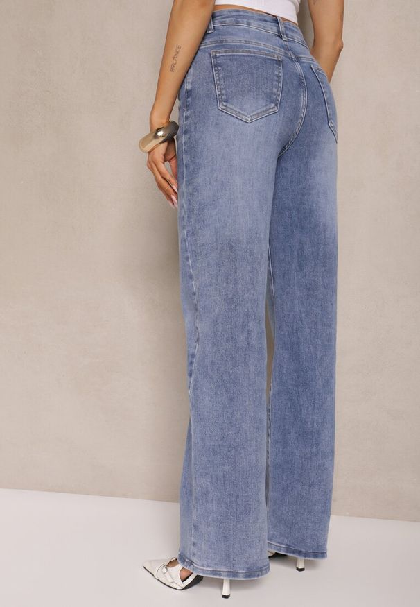 Renee - Niebieskie Jeansy High Waist Szerokie z Dodatkiem Bawełny Rivlio. Okazja: na co dzień. Stan: podwyższony. Kolor: niebieski. Styl: elegancki, casual