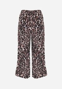 Born2be - Panterkowe Spodnie z Szerokimi Nogawkami i Wiązaniem w Talii z Koronką Aloe. Okazja: do pracy, na co dzień, na spotkanie biznesowe, na spacer. Kolekcja: plus size. Materiał: koronka. Długość: długie. Wzór: koronka. Styl: biznesowy, casual #7