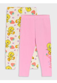Sinsay - Bawełniane legginsy 2 pack Looney Tunes - kremowy. Kolor: kremowy. Materiał: bawełna #1