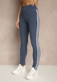Renee - Niebieskie Legginsy Ozdobione Lampasami Puelle. Okazja: na co dzień. Kolor: niebieski. Wzór: aplikacja. Styl: sportowy, casual