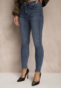 Renee - Niebieskie Jeansy High Waist z Prostą Nogawką Ellinne. Okazja: na randkę, na co dzień. Stan: podwyższony. Kolor: niebieski. Styl: sportowy, casual
