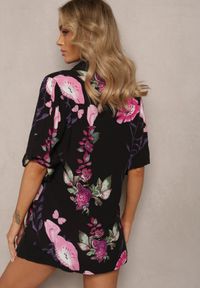 Renee - Czarno-Różowa Koszula Ozdobiona Wzorem w Kwiaty z Wiskozy Deliria. Kolor: czarny. Materiał: wiskoza. Wzór: aplikacja, kwiaty #4