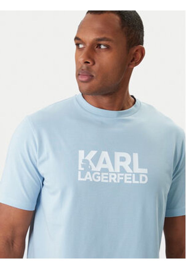 Karl Lagerfeld - KARL LAGERFELD T-Shirt 755780 561235 Błękitny Regular Fit. Typ kołnierza: dekolt w karo. Kolor: niebieski. Materiał: bawełna
