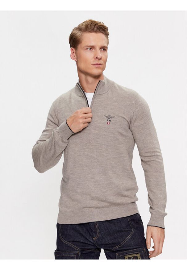 Aeronautica Militare Sweter 232MA1389L415 Beżowy Regular Fit. Kolor: beżowy. Materiał: wełna