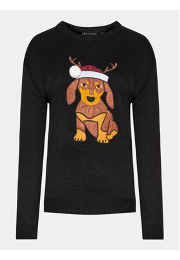 Brave Soul Sweter LKX-230XMASDOG Czarny Regular Fit. Kolor: czarny. Materiał: wiskoza