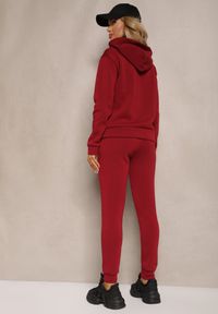 Renee - Bordowy Ocieplany Komplet Dresowy z Bawełny Spodnie i Bluza Sevida. Kolor: czerwony. Materiał: dresówka, bawełna. Wzór: aplikacja #5