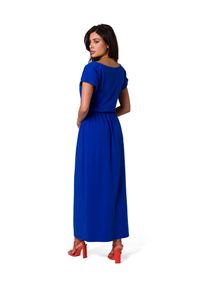 BeWear - Długa sukienka bawełniana z gumą w pasie chabrowa. Kolor: niebieski. Materiał: bawełna, guma. Sezon: wiosna, lato. Długość: maxi #3