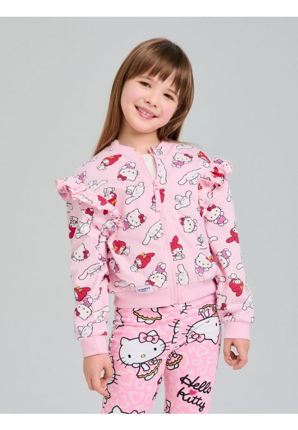 Sinsay - Bluza z ozdobnymi falbanami Hello Kitty - różowy. Kolor: różowy. Wzór: motyw z bajki