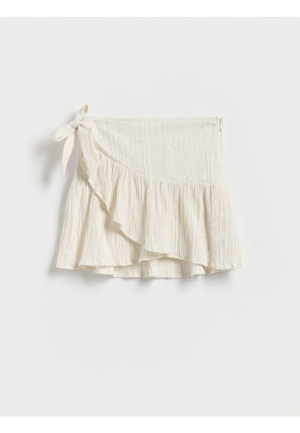 Reserved - Wiskozowa spódnica z domieszką lnu - kremowy. Kolor: kremowy. Materiał: len, wiskoza