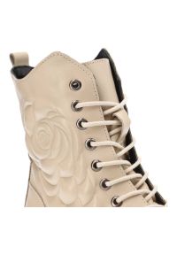 Beżowe Botki Artiker Modne Buty Damskie. Zapięcie: sznurówki. Kolor: beżowy. Materiał: jeans. Styl: klasyczny, street, elegancki #4