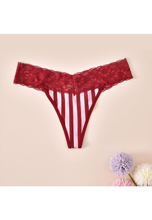 Intica - Stringi koronkowe z delikatnej tkaniny Dzanna. Kolor: czerwony. Materiał: tkanina, koronka. Wzór: koronka